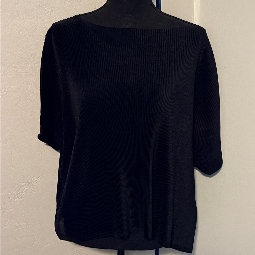 Issey Miyake Pleats please Black Ribbed Knit Top